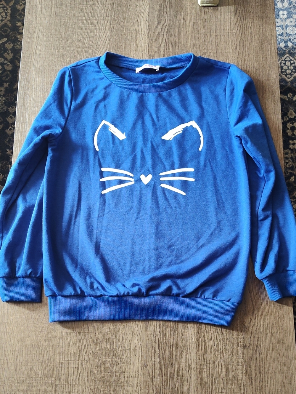 Girls Blue Cat Face Shirt, Size 12y
